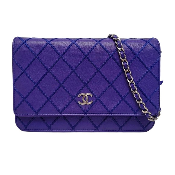 CHANEL Handbags - Chanel Classic Wallet On Chain WOC Quilted Lambskin Purple Silver Hardware